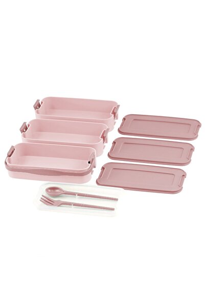 İronika 1260 ml 3 Layer Lid Cutlery Lunch Box Lunch Box Nutrition Container - Pink