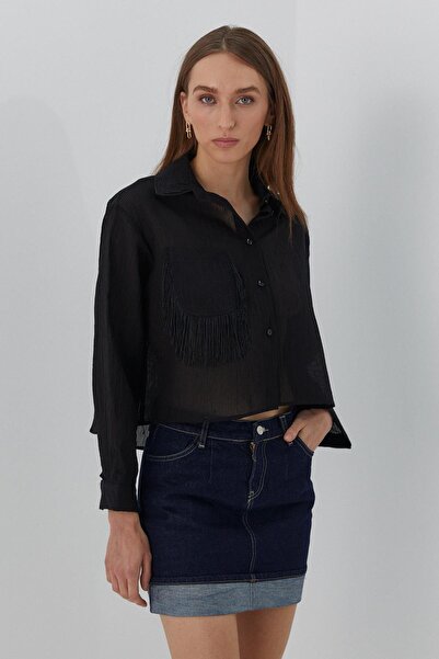 MARKALİSTE Сорочка з кишенями та бахромою, чорна
