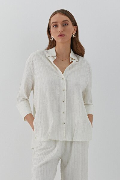 MARKALİSTE Keten Görünümlü Yarım Kol Gömlek Ekru