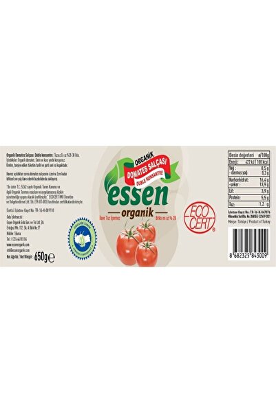 Essen Organik Organik Domates Salçası (tuzsuz) 650 Gr