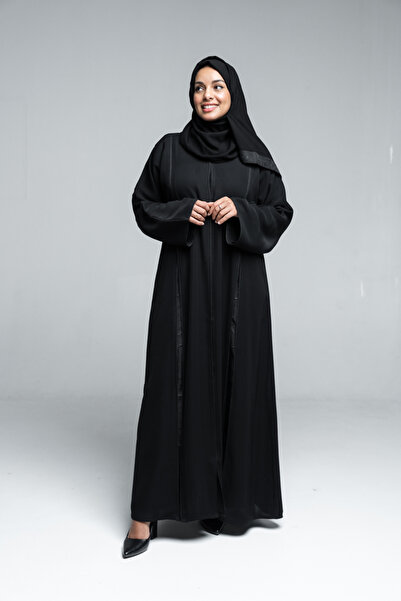 LAVİNİA Women's abaya from Lavinia, Internet fabric with jacquard and front-back triangular cord accents.