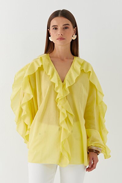 MARKALİSTE Ruffled Collar and Sleeves Shirt Yellow