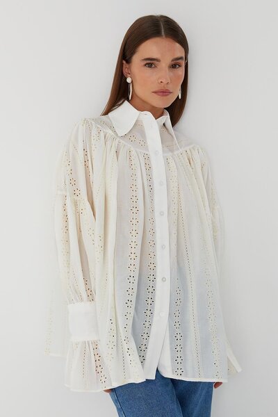 MARKALİSTE Scallop Detailed Shirt Ecru