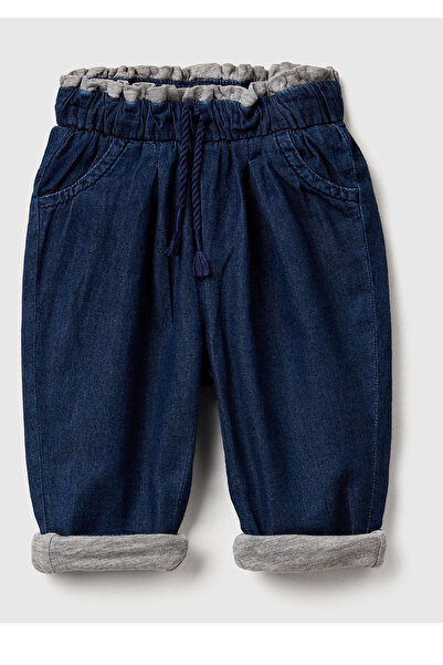 United Colors of Benetton Baby Navy Blue Logo Label Lined Elastic Waist Drawstring Denim Pants
