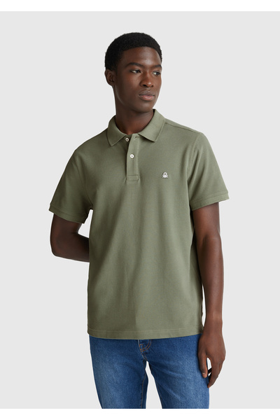 United Colors of Benetton Men's Khaki Regular Fit Short Sleeve Polo T-Shirt