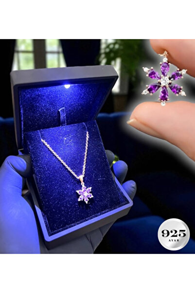 hediye arıları Işıklı Premium Kutuda Gerçek Ametist Taşlı Lotus Çiçeği Kolyes...