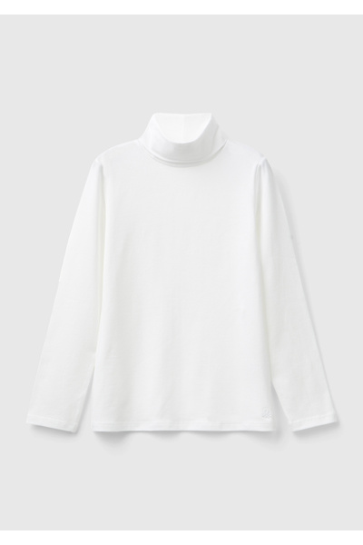 United Colors of Benetton Girl's Ecru Turtleneck Basic T-Shirt