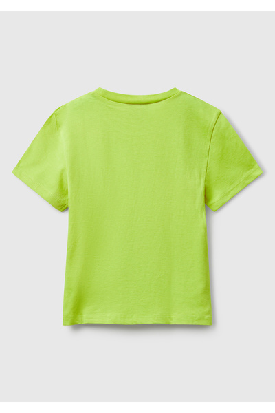 United Colors of Benetton Girl's mustard front printed logo detailed ribbed collar jersey t-shirt