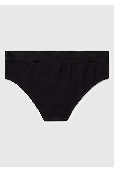 United Colors of Benetton Women's black cotton blend waistband hipster cut panties with logo