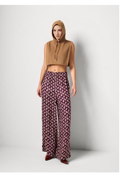 United Colors of Benetton Women's Pink Mix 100% Viscose Comfortable Cut Elastic Waist Trousers with Pockets