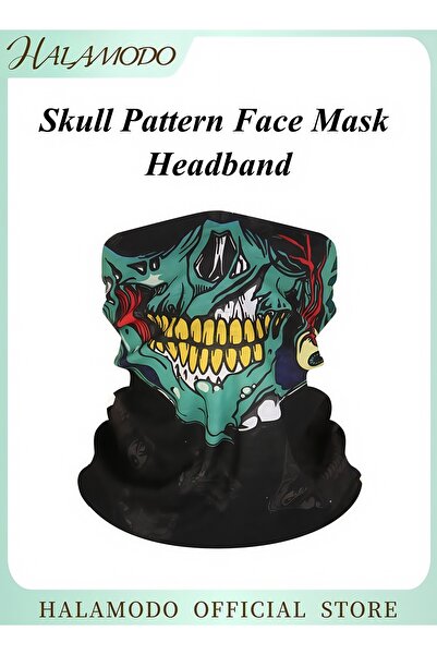 HALAMODO Skull Pattern Face Mask Headband Motorcycle Headwear Multi-Functional Scarf Neck Warmer Dust-Proof M