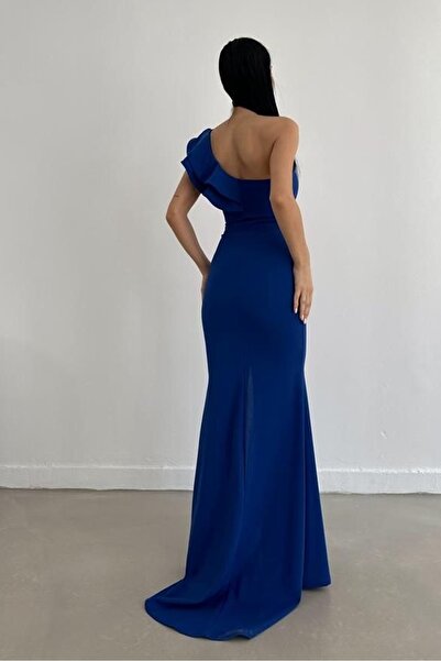 lovebox Довга вечірня сукня на одне плече Saks Синя довга вечірня сукня Saks Синя максі випускна сукня 024