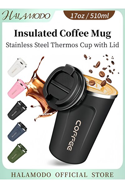 HALAMODO كوب سفر سعة 17 أونصة، كوب قهوة معزول بغطاء مانع للتسرب، كوب قابل لإع...