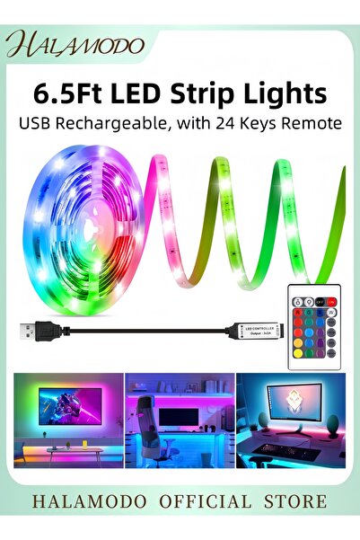 HALAMODO شريط إضاءة LED مع جهاز تحكم عن بعد متعدد الألوان 10 × 2 سم