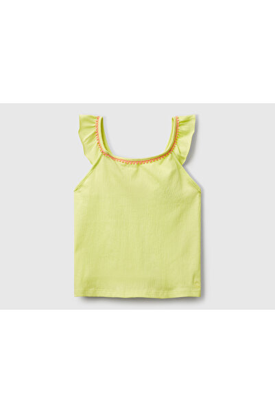 United Colors of Benetton Girl's Yellow Round Neck Undershirt with Ring Detail on the Back and Cross Strap Logo