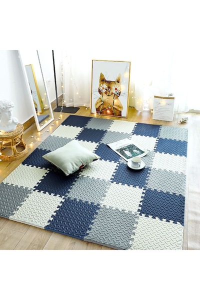 Choice سجادة لعب للأطفال من الفوم باللون الأبيض والرمادي والسماوي، 12 قطعة، سجادة ألغاز متشابكة، بلاط تمارين للأطفال، سجاد، بلاط أرضيات