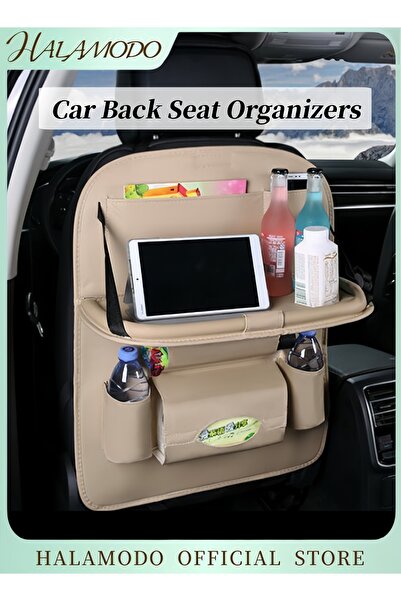 HALAMODO Car Back Seat Organizers Premium PU Leather Backseat Seat Organizer ...