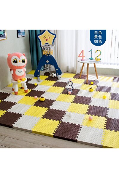 Choice سجادة لعب للأطفال من الفوم، مكونة من 12 قطعة، باللون الأبيض والأصفر والبني، سجادة ألغاز متشابكة، بلاط تمارين للأطفال، سجاد للأرضيات