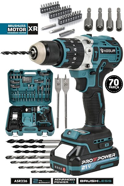 ASSUR 21v Çift Akülü Vidalama Çelik Mandren Kömürsüz Motor Darbeli Şarjlı Matkap