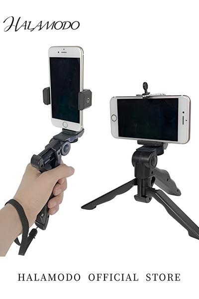 HALAMODO حامل ثلاثي القوائم صغير للهواتف الذكية، حامل هاتف محمول قابل للطي، حامل ثلاثي القوائم ثابت للسطح المكتبي، حامل ثلاثي القوائم للتصوير المباشر