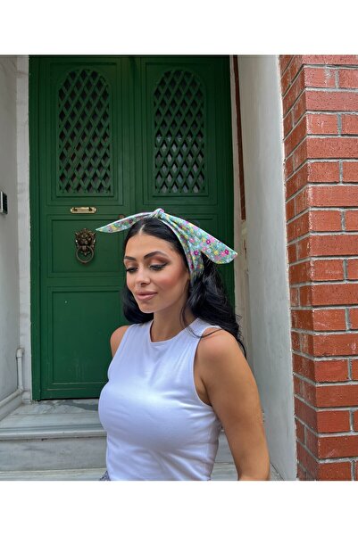 KÜÇÜĞÜM BUTİK Μέντα πράσινη φλοράλ μπαντάνα με λεπτομέρεια με κορδόνια