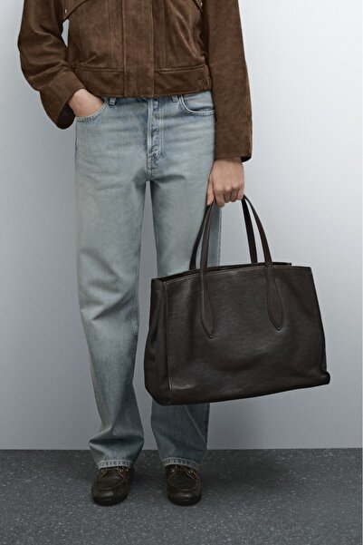 Massimo Dutti Napa deri büyük tote çanta