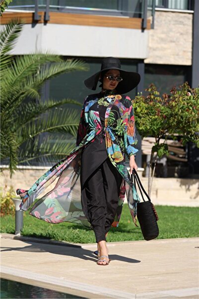 NS TASARIM MAYO Botanik Model Beli Bağcıklı Tasarım Tesettür Pareo