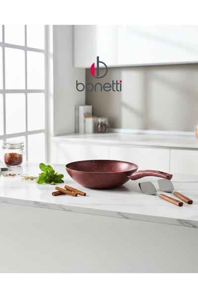 Bonetti مقلاة ووك حمراء من الجرانيت |   28 سم |   سطح غير لاصق