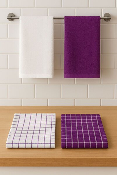 Shadro Textile %100 Pamuk Servis Peçetesi ve Mutfak Havlusu 4'lü Set,Beslenme Örtüsü - Lüks ve Şık Tasarım