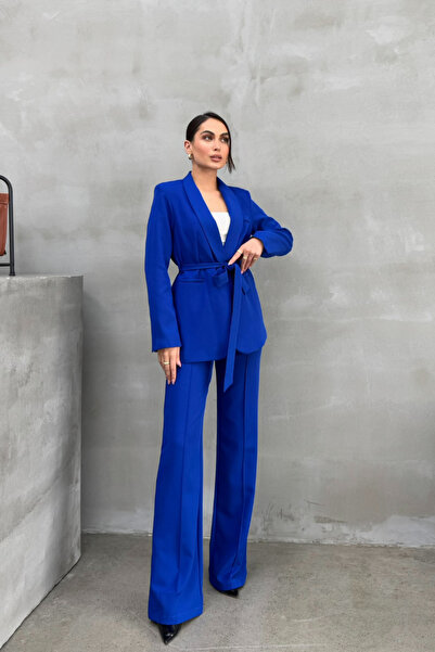 msm fashion Women's Double Belted Blazer Jacket Pants Set