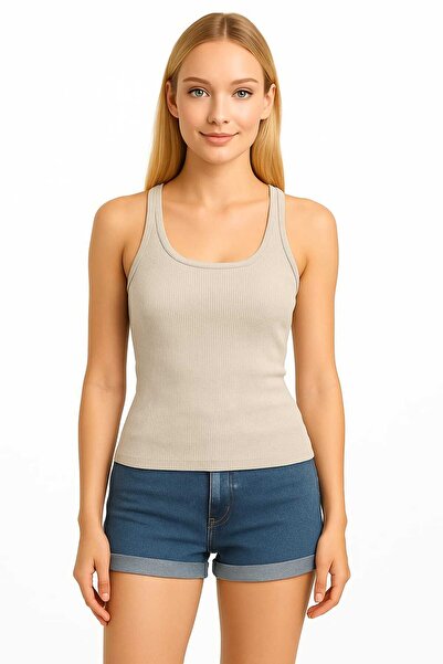 Asel Γυναικείο μπλουζάκι με ραβδώσεις με χοντρό λουράκι Basic