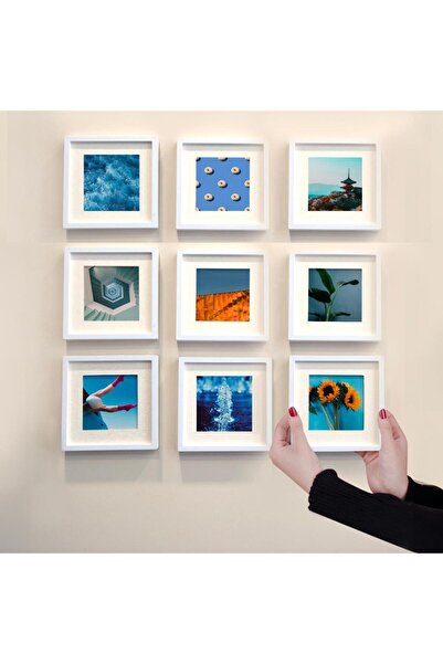 Nobbystar Yapışkanlı Sök-Tak Paspartulu Beyaz 14x14cm POLA Kare Fotoğraf Çerçevesi - 9'lu Paket