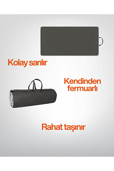 zishtekstil Koyu Antrasit Taşınabilir Katlanır Yatak Karavan Kamp Yatağı Otel Misafir Anne Yanı Yer Yatağı 5 cm