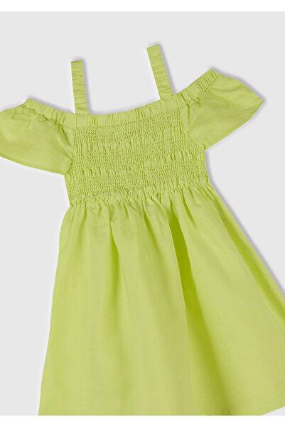 United Colors of Benetton Girls' Yellow Ruffled Short Sleeve Gathered Detailed Pleated Dress