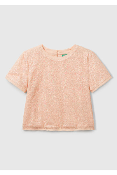 United Colors of Benetton Bluză cu mânecă scurtă pentru fetiță, cu paiete, că...