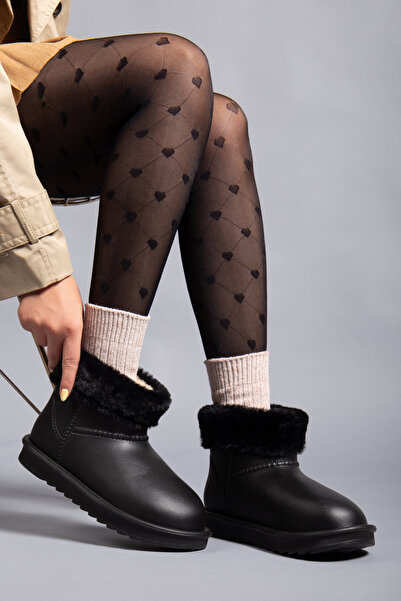 camaiore Siyah Su Geçirmez Kadın Günlük Bot Düz Taban Rahat Hafif içi Kürklü Bot