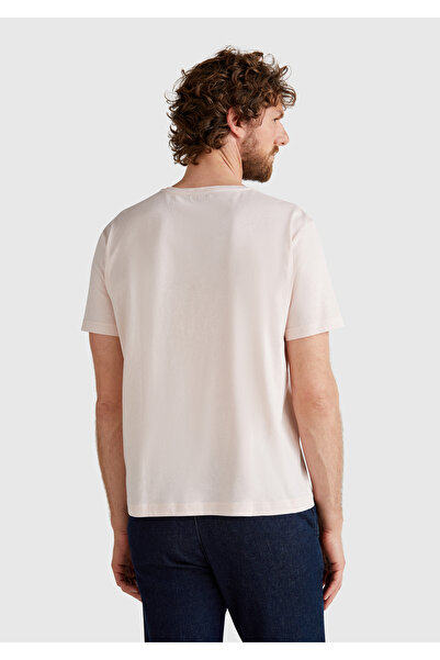 United Colors of Benetton Ανδρικό ροζ μπλουζάκι με λαιμόκοψη 100% Koton