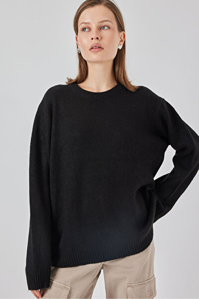 Bigdart 15895 Oversize Düz Siyah Triko Kazak