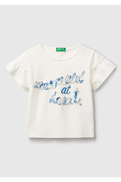 United Colors of Benetton Κοριτσίστικο μπλουζάκι με λευκό μπροστινό μανίκι με...