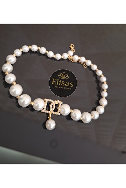 OEM Zarif İncili Kolye - Taş Detaylı ve Sallantılı İncili Uç