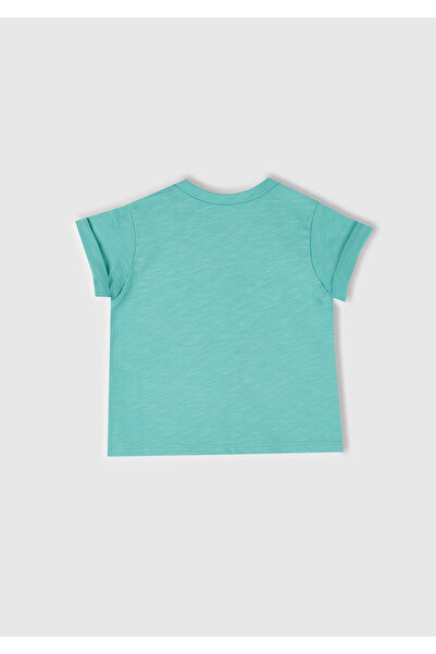United Colors of Benetton Baby Water Green Front Printed T-Shirt with Snap Cuff Detail on the Shoulder