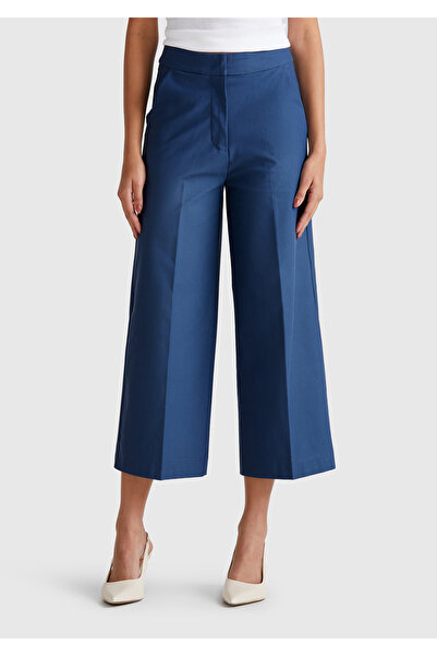 United Colors of Benetton Kadın Denim Pamuk Karışımlı Cepli Straight Fit Yüksek Bel Pantolon