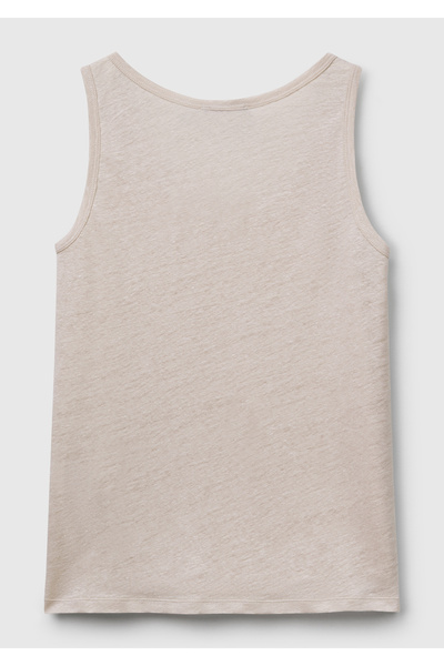 United Colors of Benetton Women's Stone Color 100% Linen Regular Fit Round Neck Undershirt with Side Slits