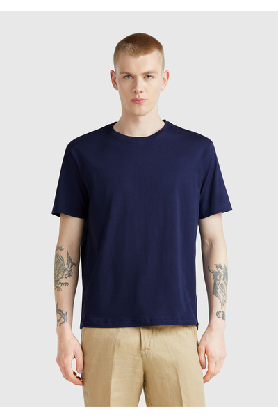 United Colors of Benetton Ανδρικό μπλουζάκι Navy Blue 100% Koton Crew Neck