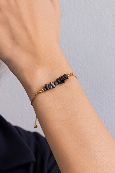 LOVELOTUS سوار من حجر الهيماتيت الطبيعي المكسور مع سلسلة فولاذية