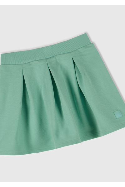 United Colors of Benetton Girl's Water Green Logo Label Pleated Waistband Skirt