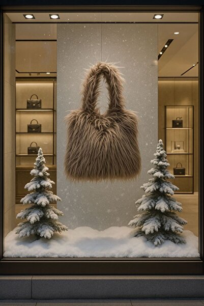 Axesoire NWC-003 İtalyan Saçaklı Vizon Peluş Çanta