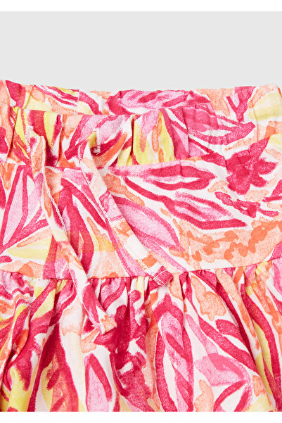 United Colors of Benetton Girl's Orange Patterned Drawstring Hem Pleated Shorts