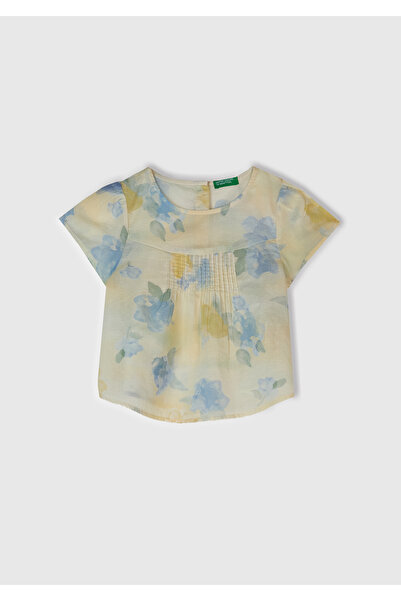 United Colors of Benetton Bluză de muselină plisată cu nasturi pe spate pentr...