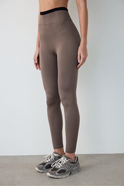 Penti Khaki Seamless High Waist Sports Leggings with Line Detail